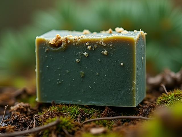 Handcrafted soap with pine, earth, and herb scents, evocative of Pine Barrens